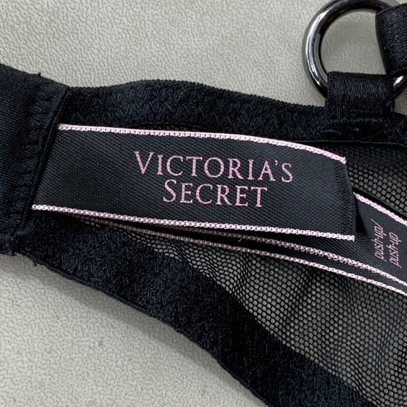 Victoria's Secret Size 32C Bra Very Sexy Push Up Black White Satin Floral Wire - Picture 8 of 9